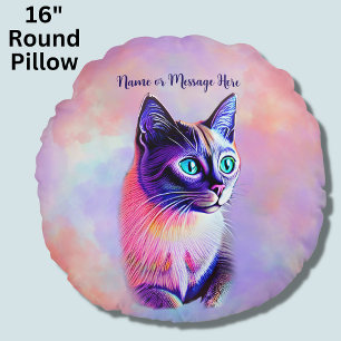 Add Name Text, Pastels Painted Siamese Cat         Rundes Kissen