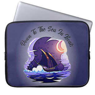 Add Name Your Text, Sailing Ship, Clouds Moon Blue Laptopschutzhülle