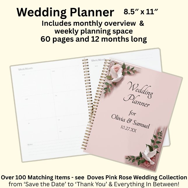 Add Names & Date Pink Roses & Doves Wedding Planer (Von Creator hochgeladen)