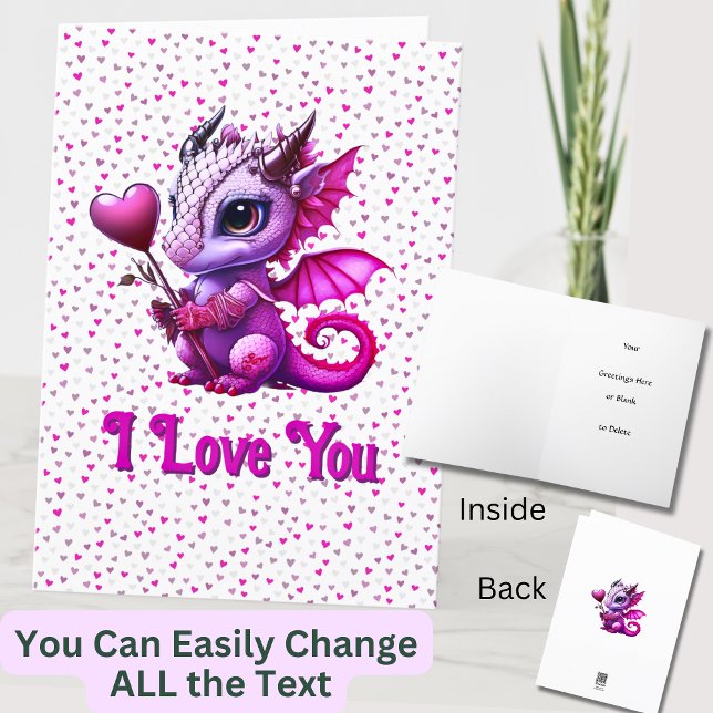 Add Names, Dragon Valentines Day Pink Hearts  Karte (Von Creator hochgeladen)