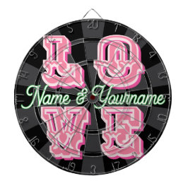 Add Names on Black Charcoal Gray Pink Vintage LOVE Dartscheibe