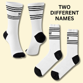 Add TWO Names Black Stripes on White Socks Socken