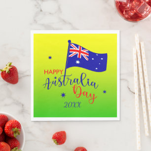 Add Year, Happy Australia Day Flag Green Gold Serviette