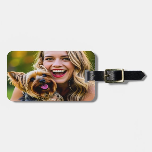 Add Yorkshire Terrier Photo Personalize Gepäckanhänger (Vorderseite horizontal)