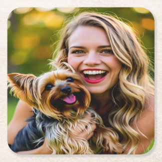 Add Yorkshire Terrier Photo Personalize Rechteckiger Pappuntersetzer