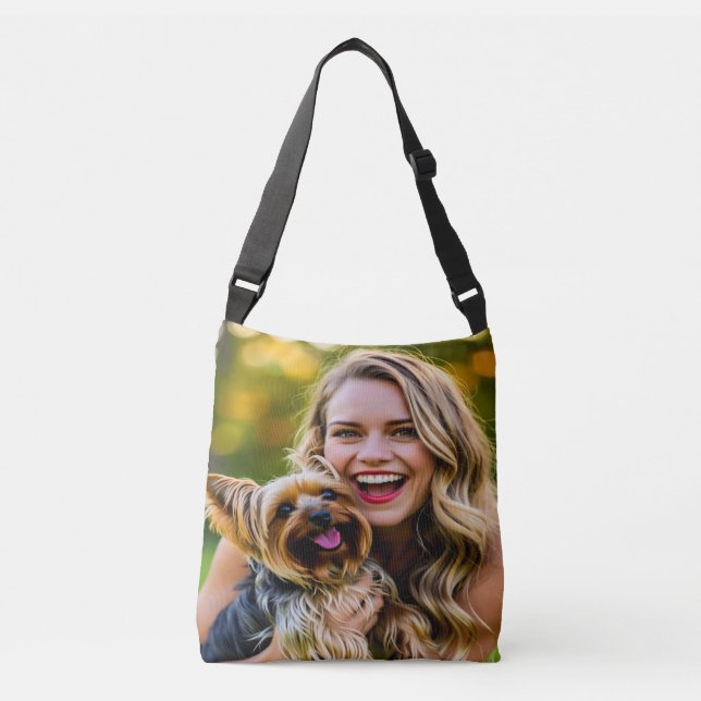 Add Yorkshire Terrier Photo Personalize Tragetaschen Mit Langen Trägern (Vorderseite)
