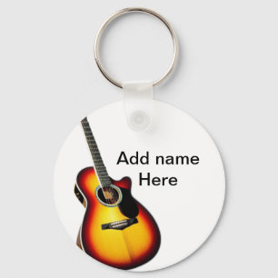Add you name text brown acoustic guitar editable t schlüsselanhänger