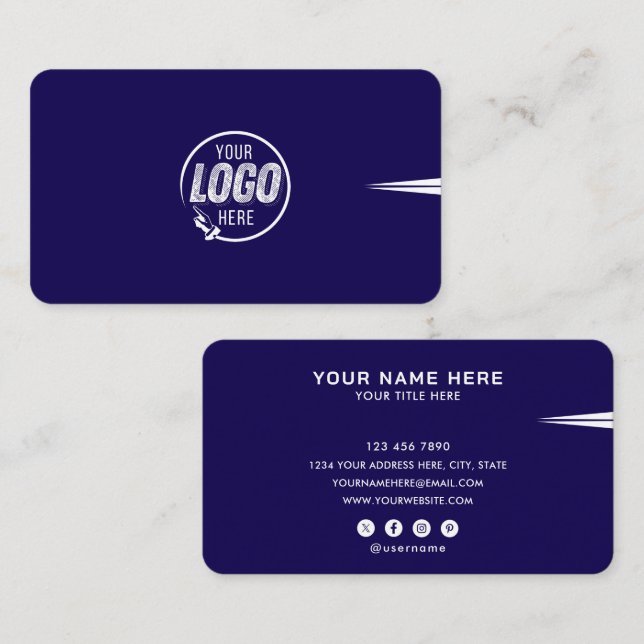 Add Your Custom Logo Circle Professional Blue Visitenkarte (Vorne/Hinten)