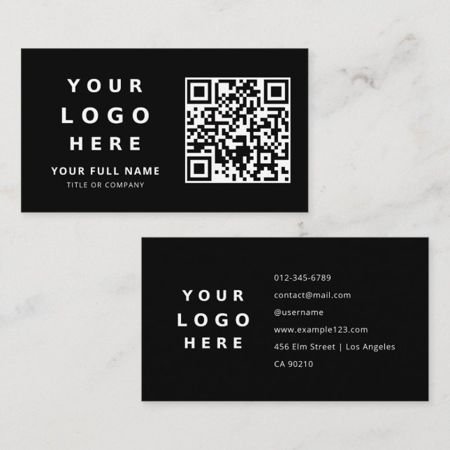 Add Your Custom Logo & Qr Code Professional Black Visitenkarte (Vorne/Hinten)