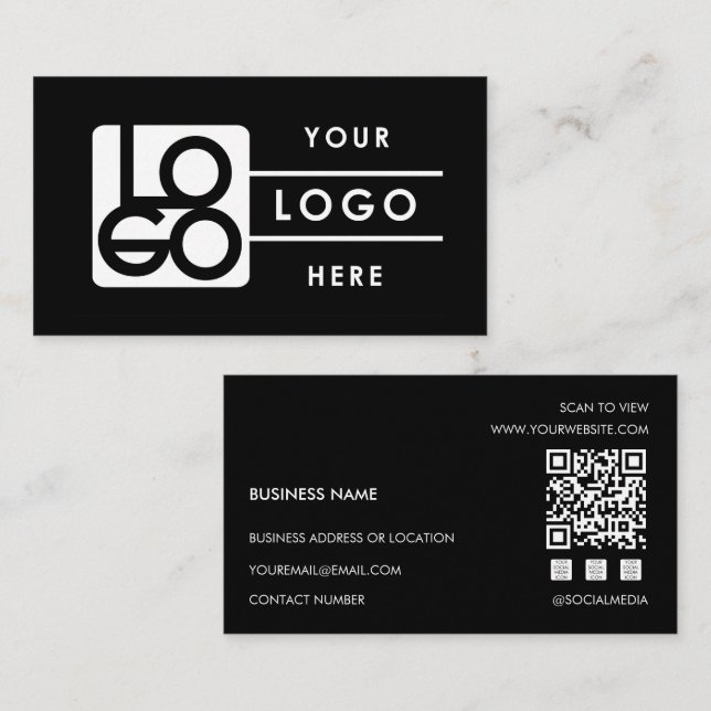 Add Your Custom Logo Rectangle Professional Black Visitenkarte (Vorne/Hinten)