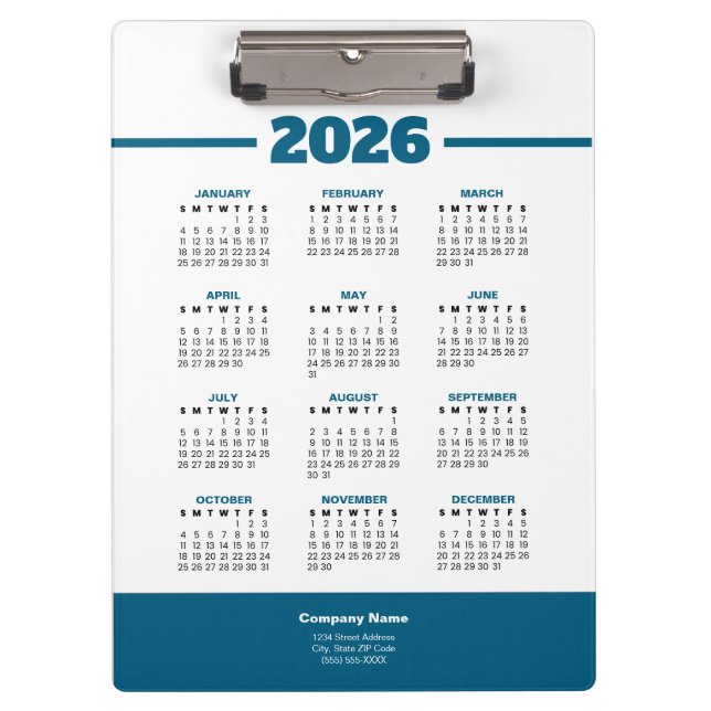 Add Your Logo 2026 Business Calendar Clipboard Klemmbrett (Vorderseite)