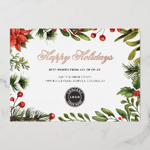 Add your Logo Business Christmas Rosen Gold Folien Feiertagskarte