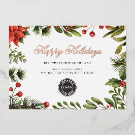 Add your Logo Business Christmas Rosen Gold Folien Feiertagskarte