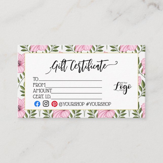 ADD YOUR LOGO Business gift certificate marketing Visitenkarte (Vorderseite)