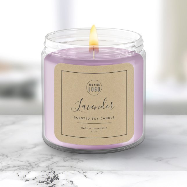 Add Your Logo Gray Border Kraft Product Label Quadratischer Aufkleber (Von Creator hochgeladen)