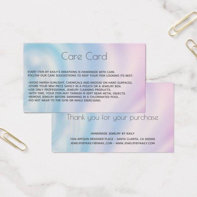 Add your logo Holographic Jewelry Care Card (Büro)