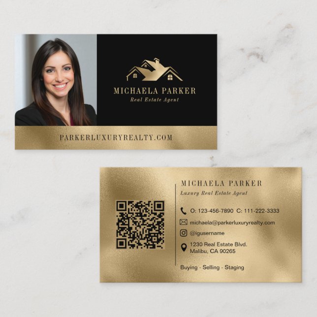 Add Your Logo Photo Luxury Real Estate Agent  Visitenkarte (Vorne/Hinten)