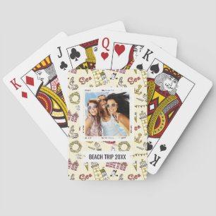 Add Your Name Cute Beach Scene Pattern Spielkarten
