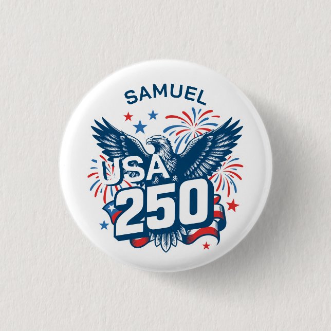 Add Your Name Sketched Bald Eagle Fireworks USA250 Button (Vorderseite)