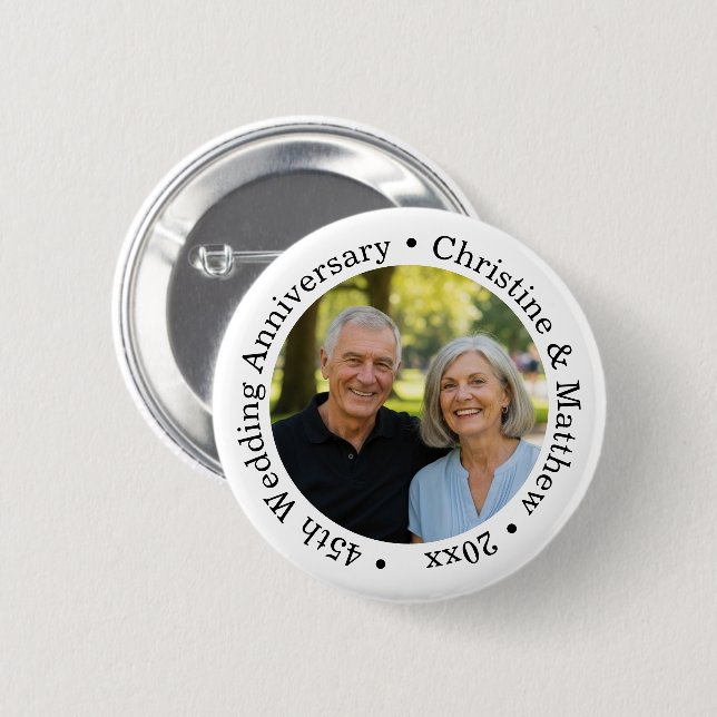 Add Your Own Couple Photo 45th Wedding Anniversary Button (Vorne & Hinten)