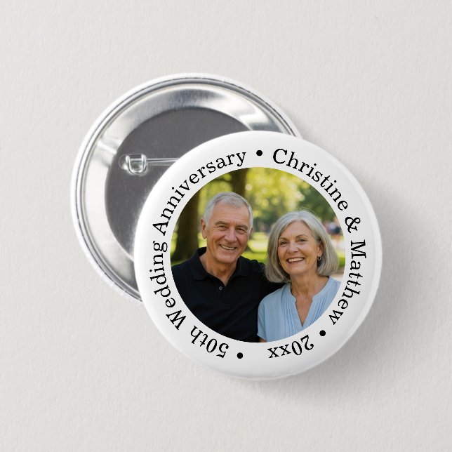 Add Your Own Couple Photo 50th Wedding Anniversary Button (Vorne & Hinten)