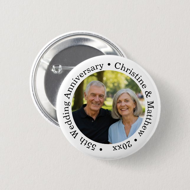 Add Your Own Couple Photo 55th Wedding Anniversary Button (Vorne & Hinten)