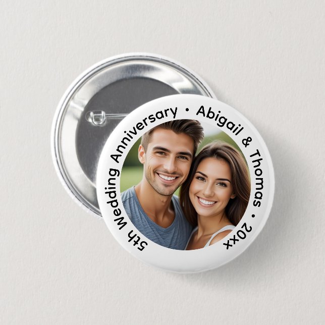 Add Your Own Couple Photo 5th Wedding Anniversary  Button (Vorne & Hinten)