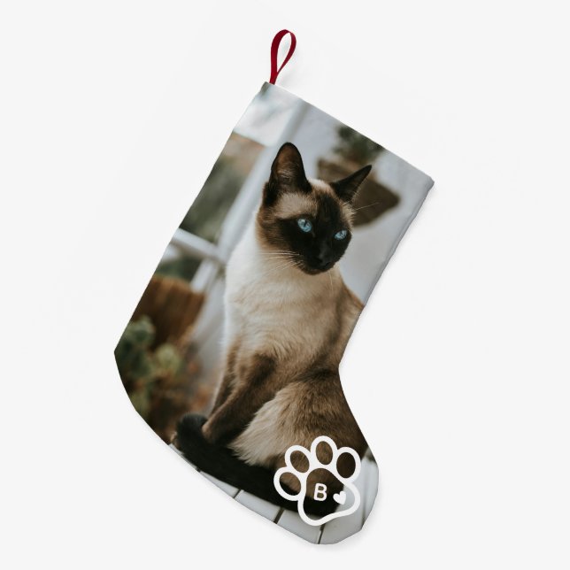Add Your Own Photo Cat Pets Monogram Kleiner Weihnachtsstrumpf (Vorderansicht (hängend))