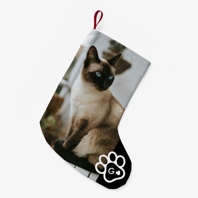Add Your Own Photo Cat Pets Monogram Kleiner Weihnachtsstrumpf (Vorderansicht (hängend))