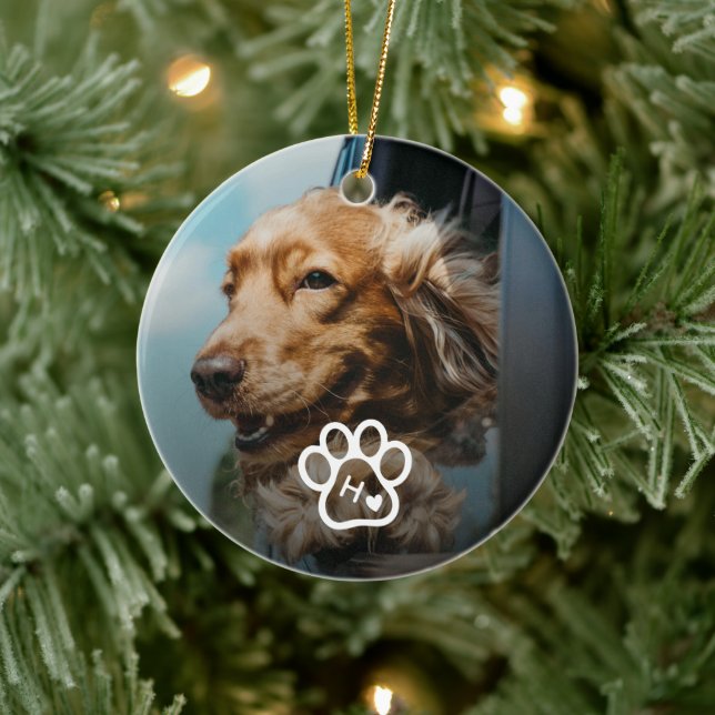 Add Your Own Photo Dog Pets Monogram Keramik Ornament (Baum)