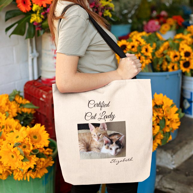 Add Your Photo Cat Lady Gym Tote Bag Tragetasche (Von Creator hochgeladen)