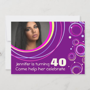 Add your photo funky 40th birthday invite purple einladung