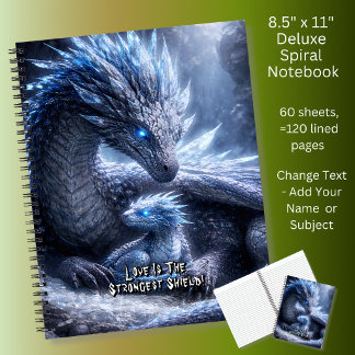 Add Your Text Name, Blue Ice Dragon & Baby in Cave Notizbuch