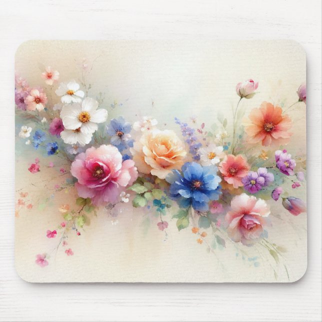 Add Your Text Name Elegant Watercolor Flowers Mousepad (Vorne)