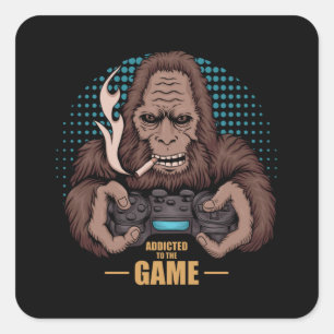 Addicted to the Game Bigfoot Gamer Quadratischer Aufkleber