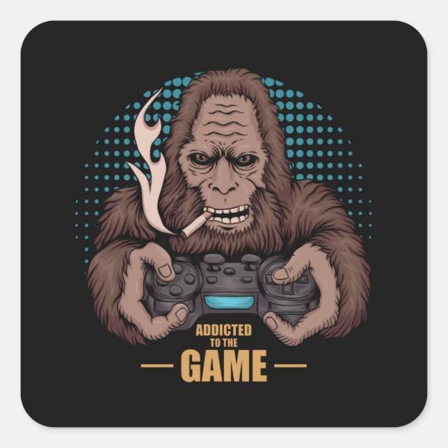 Addicted to the Game Bigfoot Gamer Quadratischer Aufkleber (Vorderseite)