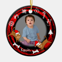 Addieren Sie Foto-Welpen-Rot-Verzierung Keramikornament