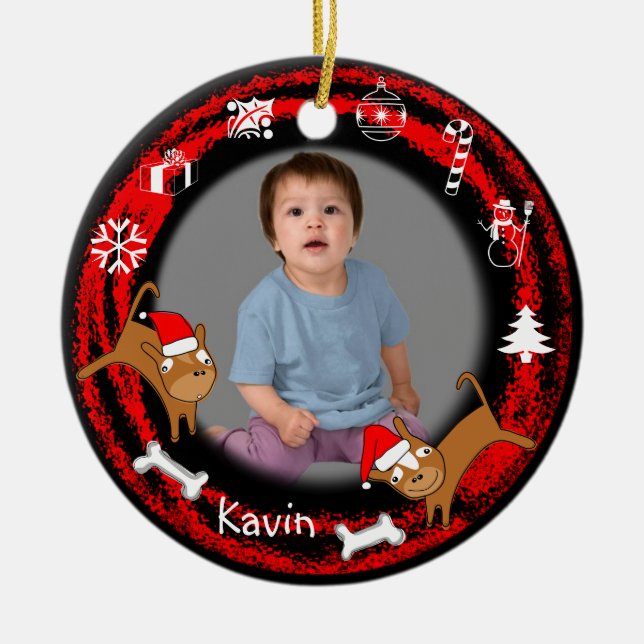 Addieren Sie Foto-Welpen-Rot-Verzierung Keramikornament (Vorne)