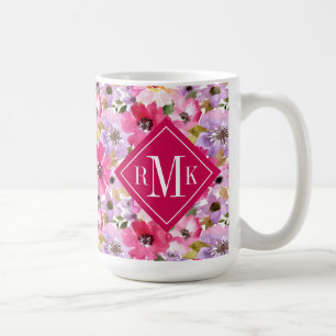 Addieren Sie Ihr Blumen Sommer-Aquarell des Kaffeetasse
