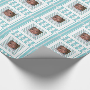 Addieren Sie Ihr Foto-blaues weißes gestreiftes Geschenkpapier