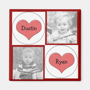 Addieren Sie Ihr Info, roten Herz-Foto-Magneten Magnet
