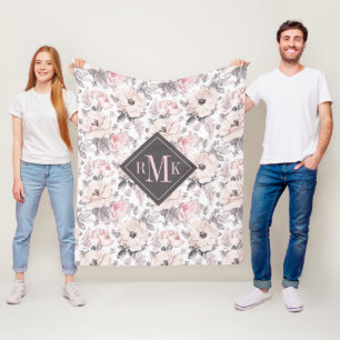 Addieren Sie Ihr Monogramm-  klassisches rosa u. Fleecedecke