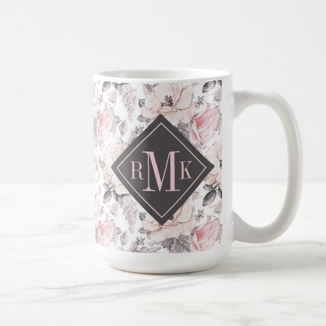 Addieren Sie Ihr Monogramm-| klassisches rosa u. Kaffeetasse (Rechts)