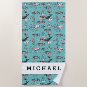 Addieren Sie Ihr Namens alles Seemuster Strandtuch