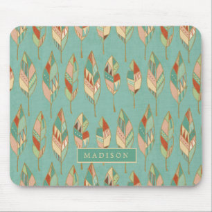 Addieren Sie Ihr Namens Aquarell-Feder-Muster Mousepad