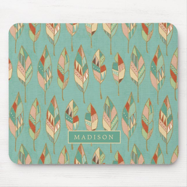 Addieren Sie Ihr Namens| Aquarell-Feder-Muster Mousepad (Vorne)