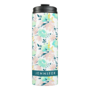 Addieren Sie Ihr Namens BlumenAquarell-Muster Thermosbecher