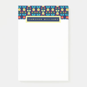 Addieren Sie Ihr Namens  buntes Blumenmuster Post-it Klebezettel