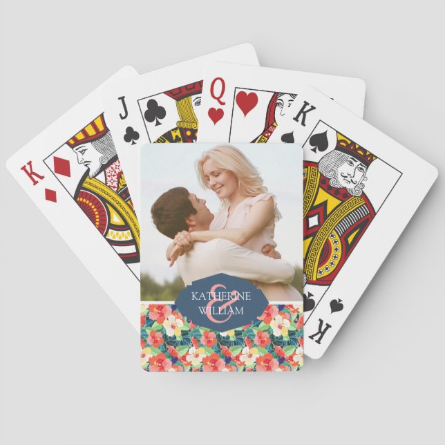 Addieren Sie Ihr Namens| buntes Hibiskus-Muster Spielkarten (Rückseite)