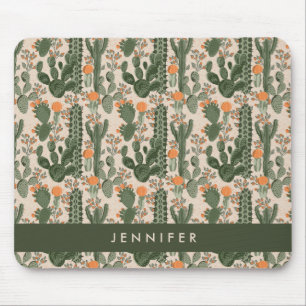 Addieren Sie Ihr Namens  buntes Kaktus-Muster Mousepad